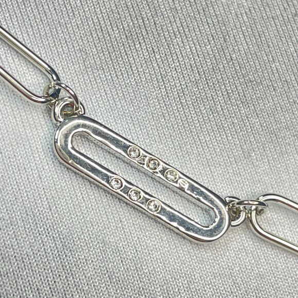 ~ Marlyn Schiff Pave Link Necklace 16-18" Silvertone / Cubic Zirconia - Picture 2 of 15